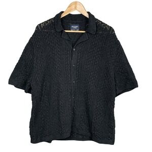 Abercrombie Fitch Open Knit Short Sleeve Sweater Mens XXL Button Up Summer Beach